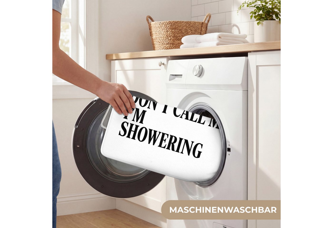 OnlyWow Badematte Text - Modern - Schwarz - Weiß, Höhe 10 mm, Polyester, Rechteckig, Badezimmerteppich, Badteppich, Rutschfest, Badvorleger, Waschbar – Bild 5 von 5