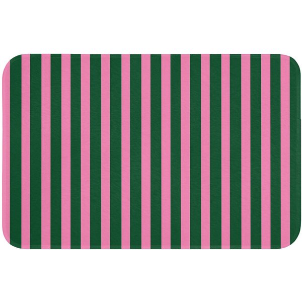 OnlyWow Badematte Vertikale Streifen - Grün - Rosa, Höhe 10 mm, Polyester, Rechteckig, Badezimmerteppich, Badteppich, Rutschfest, Badvorleger, Waschbar
