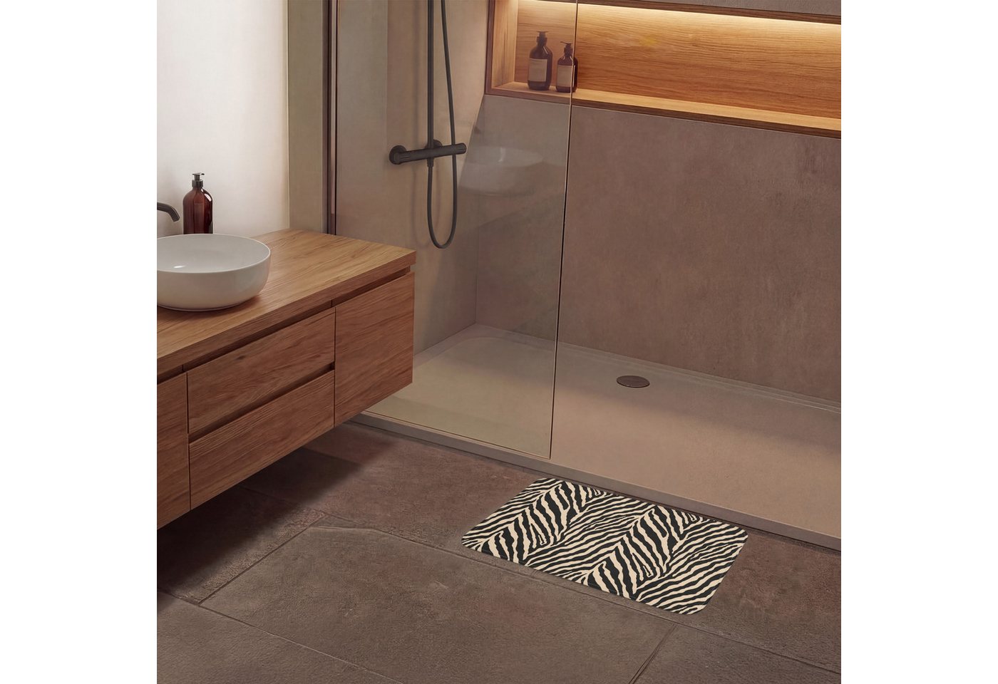 OnlyWow Badematte Zebra - Klassisch - Schwarz, Höhe 10 mm, Polyester, Rechteckig, Badezimmerteppich, Badteppich, Rutschfest, Badvorleger, Waschbar – Bild 4 von 5