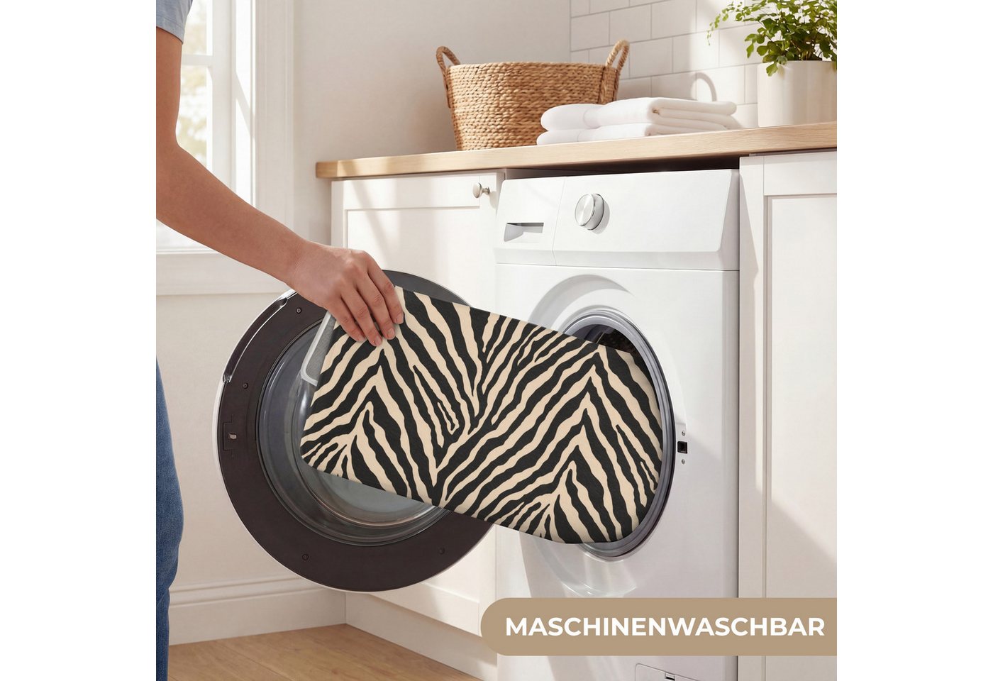 OnlyWow Badematte Zebra - Klassisch - Schwarz, Höhe 10 mm, Polyester, Rechteckig, Badezimmerteppich, Badteppich, Rutschfest, Badvorleger, Waschbar – Bild 5 von 5