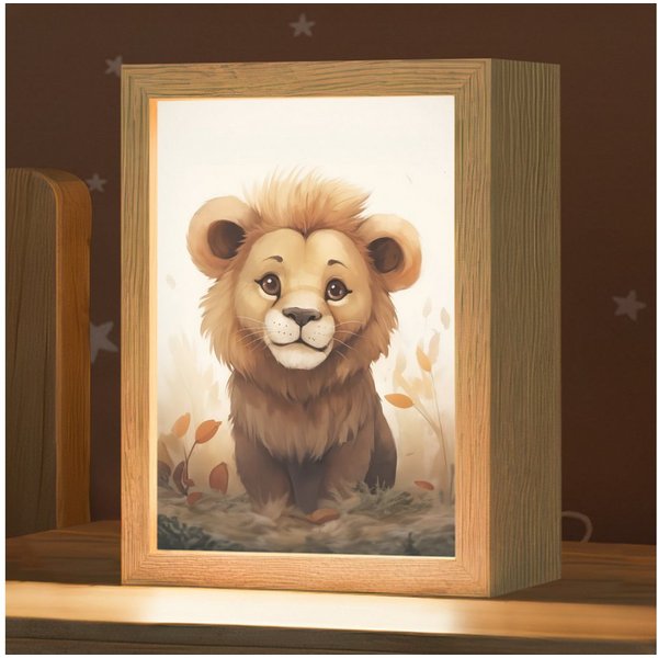 OnlyWow Nachttischlampe Lightbox Löwe - Tiere - Kinder - Braun - Mädchen, Dimmbar, Farbwechsel, LED, Warmweiß, Kaltweiß, Neutralweiß Einstellbar, Kinderzimmer, 