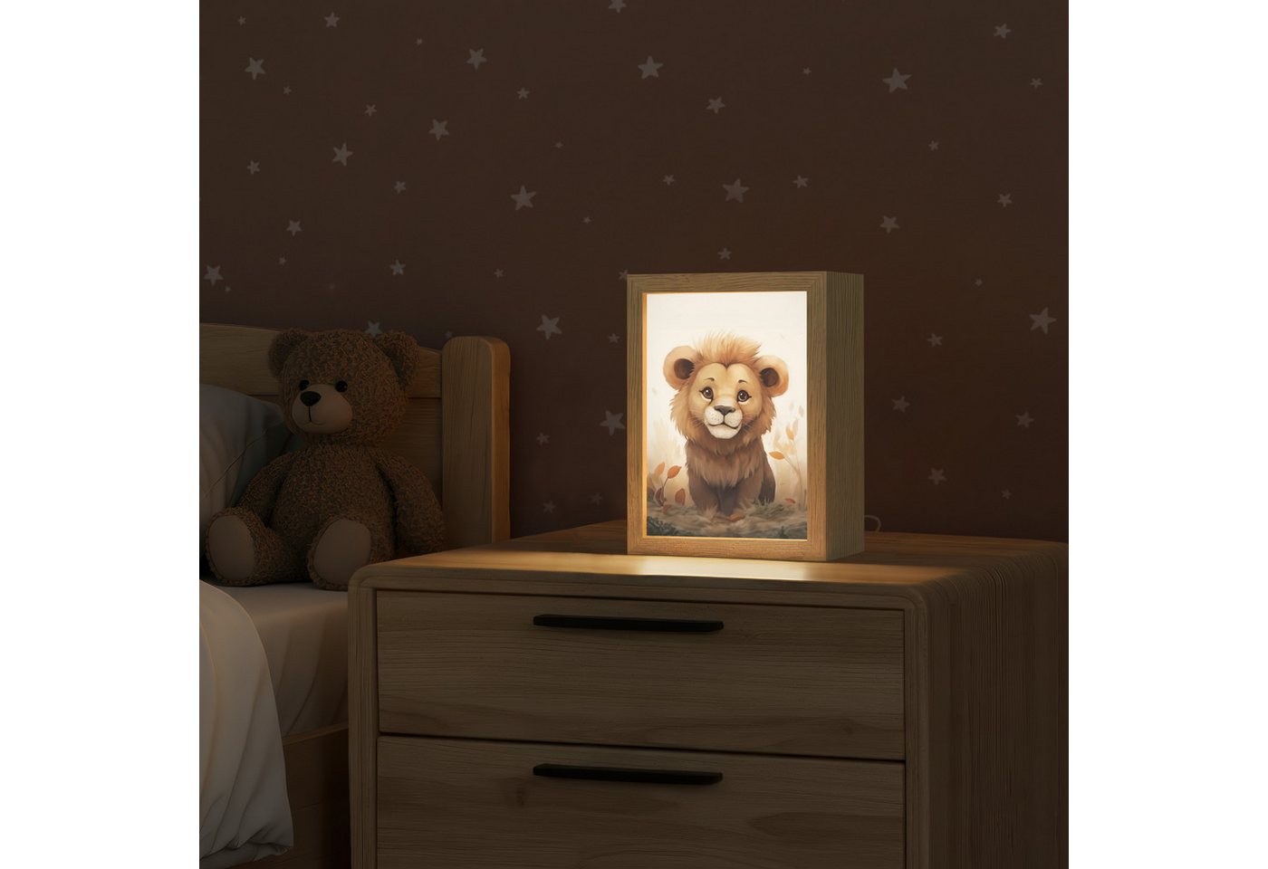 OnlyWow Nachttischlampe Lightbox Löwe - Tiere - Kinder - Braun - Mädchen, Dimmbar, Farbwechsel, LED, Warmweiß, Kaltweiß, Neutralweiß Einstellbar, Kinderzimmer,  – Bild 2 von 5