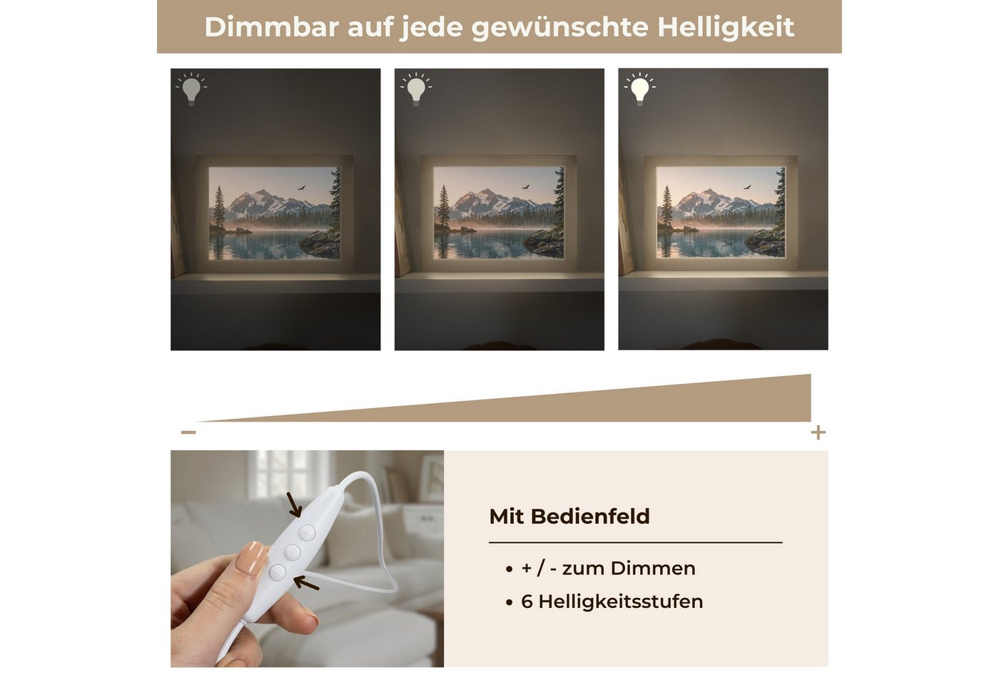 OnlyWow Tischleuchte Lightbox Berge - Wasser - Bäume, Dimmbar, Farbwechsel, LED, Warmweiß, Kaltweiß, Neutralweiß Einstellbar, Tischlampe, Schreibtischlampe, Des – Bild 5 von 5