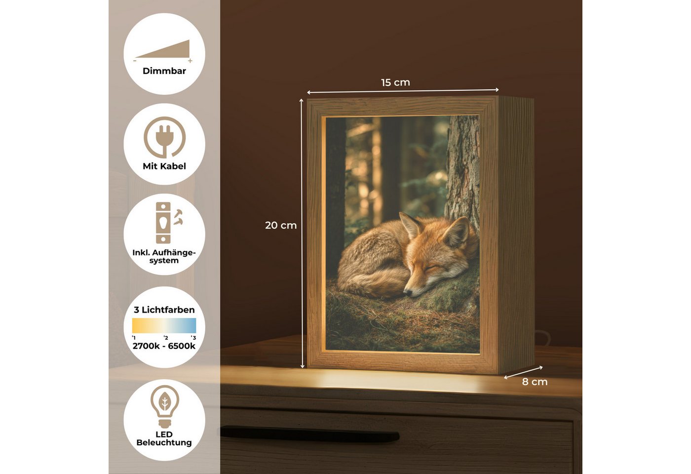 OnlyWow Tischleuchte Lightbox Fuchs - Wald - Schlaf, Dimmbar, Farbwechsel, LED, Warmweiß, Kaltweiß, Neutralweiß Einstellbar, Tischlampe, Schreibtischlampe, Desk – Bild 4 von 5