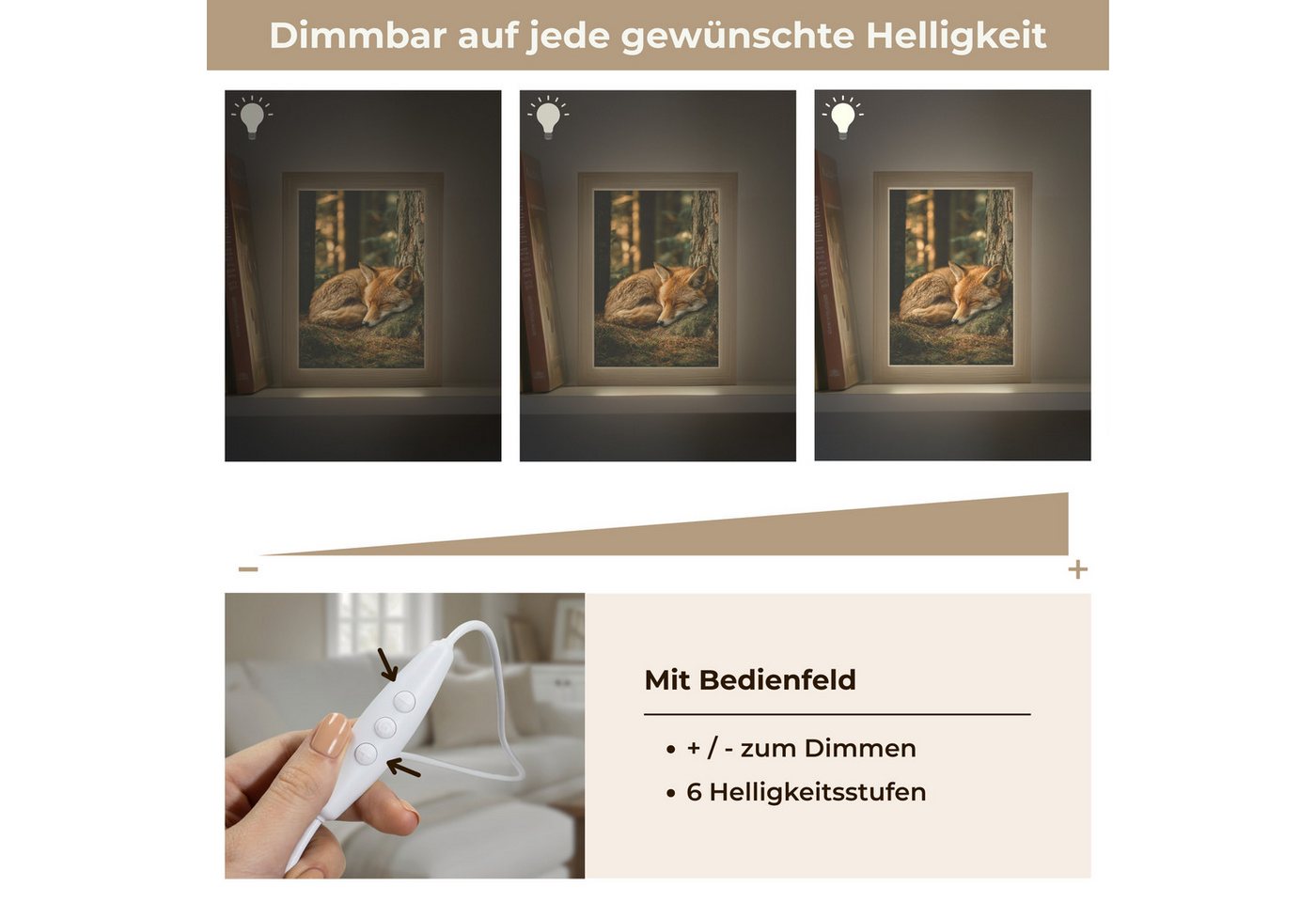 OnlyWow Tischleuchte Lightbox Fuchs - Wald - Schlaf, Dimmbar, Farbwechsel, LED, Warmweiß, Kaltweiß, Neutralweiß Einstellbar, Tischlampe, Schreibtischlampe, Desk – Bild 5 von 5