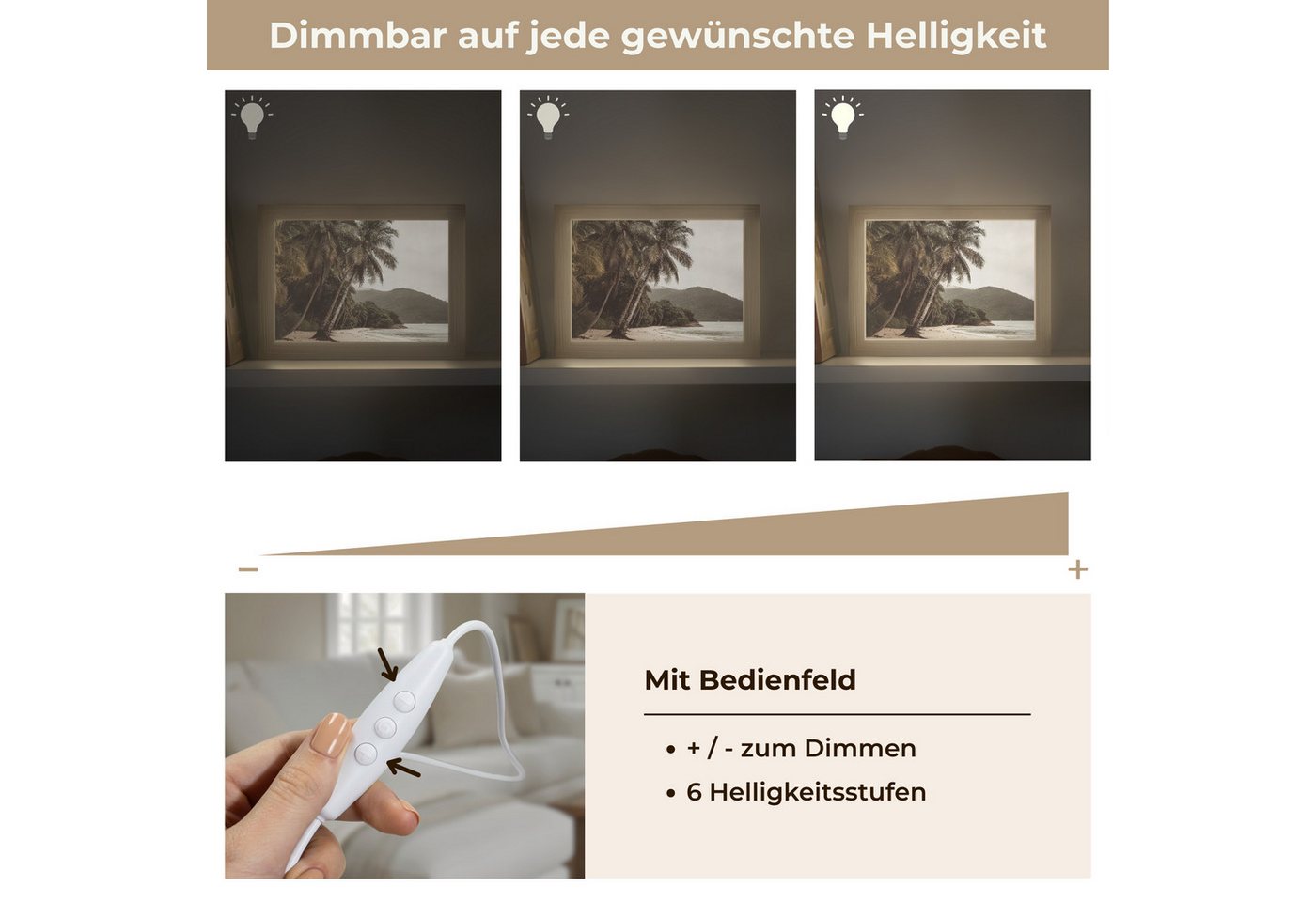 OnlyWow Tischleuchte Lightbox Insel - Palme - Meer, Dimmbar, Farbwechsel, LED, Warmweiß, Kaltweiß, Neutralweiß Einstellbar, Tischlampe, Schreibtischlampe, Desk, – Bild 5 von 5