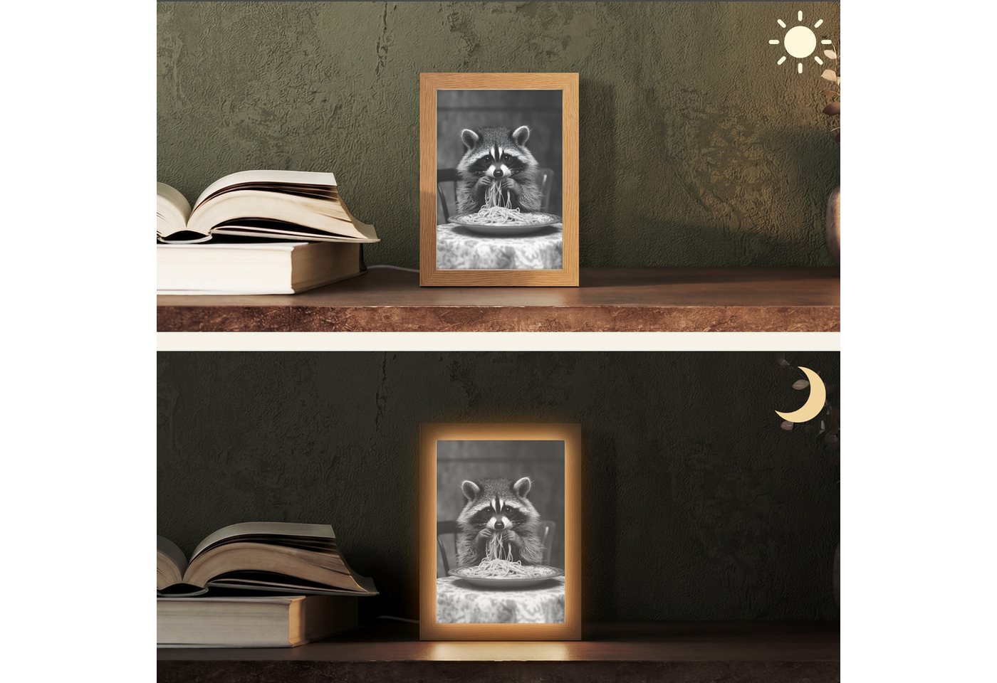 OnlyWow Tischleuchte Lightbox Waschbär - Niedlich - Pasta - Tischtuch - Schwarz - Weiß, Dimmbar, Farbwechsel, LED, Warmweiß, Kaltweiß, Neutralweiß Einstellbar,  – Bild 2 von 5
