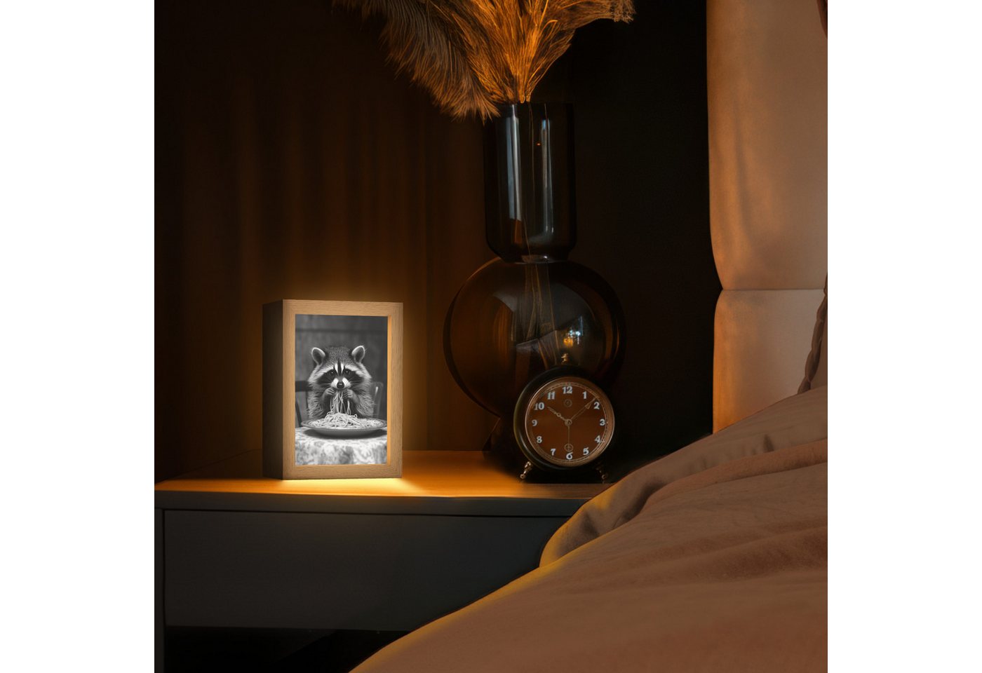 OnlyWow Tischleuchte Lightbox Waschbär - Niedlich - Pasta - Tischtuch - Schwarz - Weiß, Dimmbar, Farbwechsel, LED, Warmweiß, Kaltweiß, Neutralweiß Einstellbar,  – Bild 3 von 5