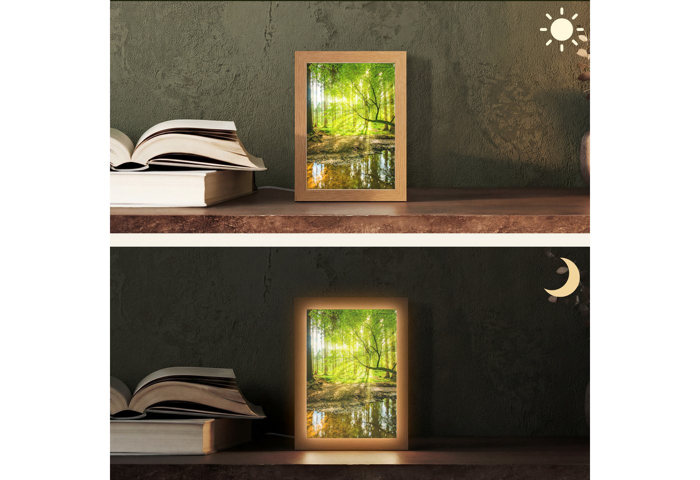 OnlyWow Tischleuchte Wald - Landschaft - Wasser - Bäume - Sonne - Grün - Natur, Dimmbar, Farbwechsel, LED, Warmweiß, Kaltweiß, Neutralweiß Einstellbar, Tischlam – Bild 2 von 5