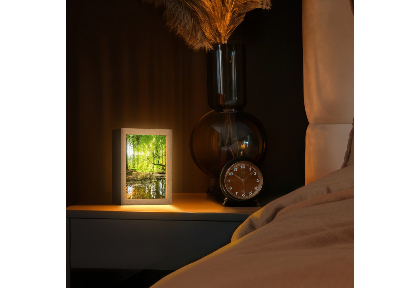 OnlyWow Tischleuchte Wald - Landschaft - Wasser - Bäume - Sonne - Grün - Natur, Dimmbar, Farbwechsel, LED, Warmweiß, Kaltweiß, Neutralweiß Einstellbar, Tischlam – Bild 3 von 5