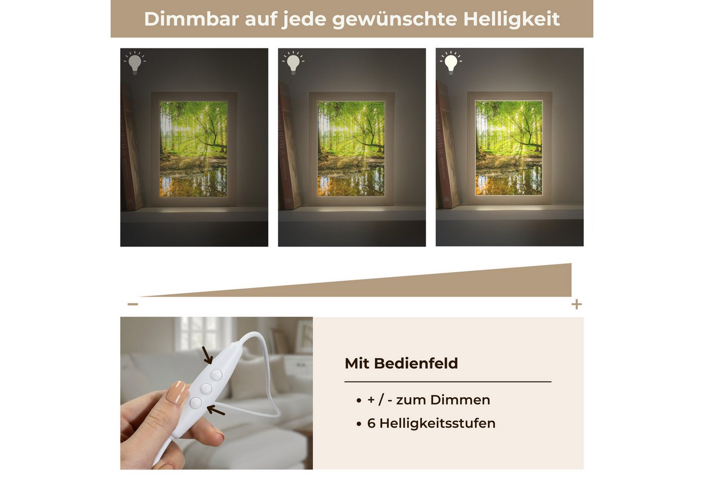 OnlyWow Tischleuchte Wald - Landschaft - Wasser - Bäume - Sonne - Grün - Natur, Dimmbar, Farbwechsel, LED, Warmweiß, Kaltweiß, Neutralweiß Einstellbar, Tischlam – Bild 5 von 5