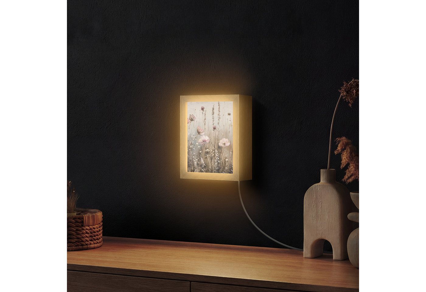 OnlyWow Wandleuchte Lightbox Blumen - Rosa - Modern - Beige, Dimmbar, Farbwechsel, LED, Warmweiß, Kaltweiß, Neutralweiß Einstellbar, Wandlampe Innen, Dimmbar, m – Bild 2 von 5