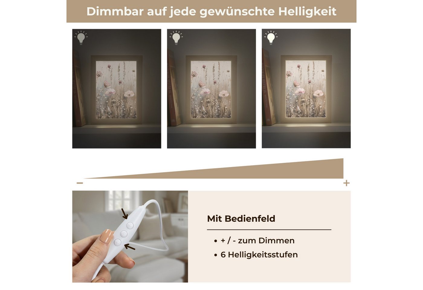 OnlyWow Wandleuchte Lightbox Blumen - Rosa - Modern - Beige, Dimmbar, Farbwechsel, LED, Warmweiß, Kaltweiß, Neutralweiß Einstellbar, Wandlampe Innen, Dimmbar, m – Bild 3 von 5