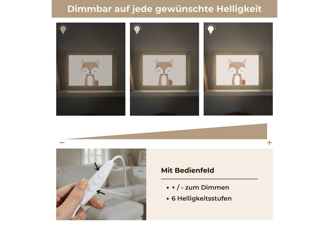 OnlyWow Wandleuchte Lightbox Fuchs - Tier - Waldtiere - Mädchen, Dimmbar, Farbwechsel, LED, Warmweiß, Kaltweiß, Neutralweiß Einstellbar, Wandlampe Innen, Dimmba – Bild 3 von 5