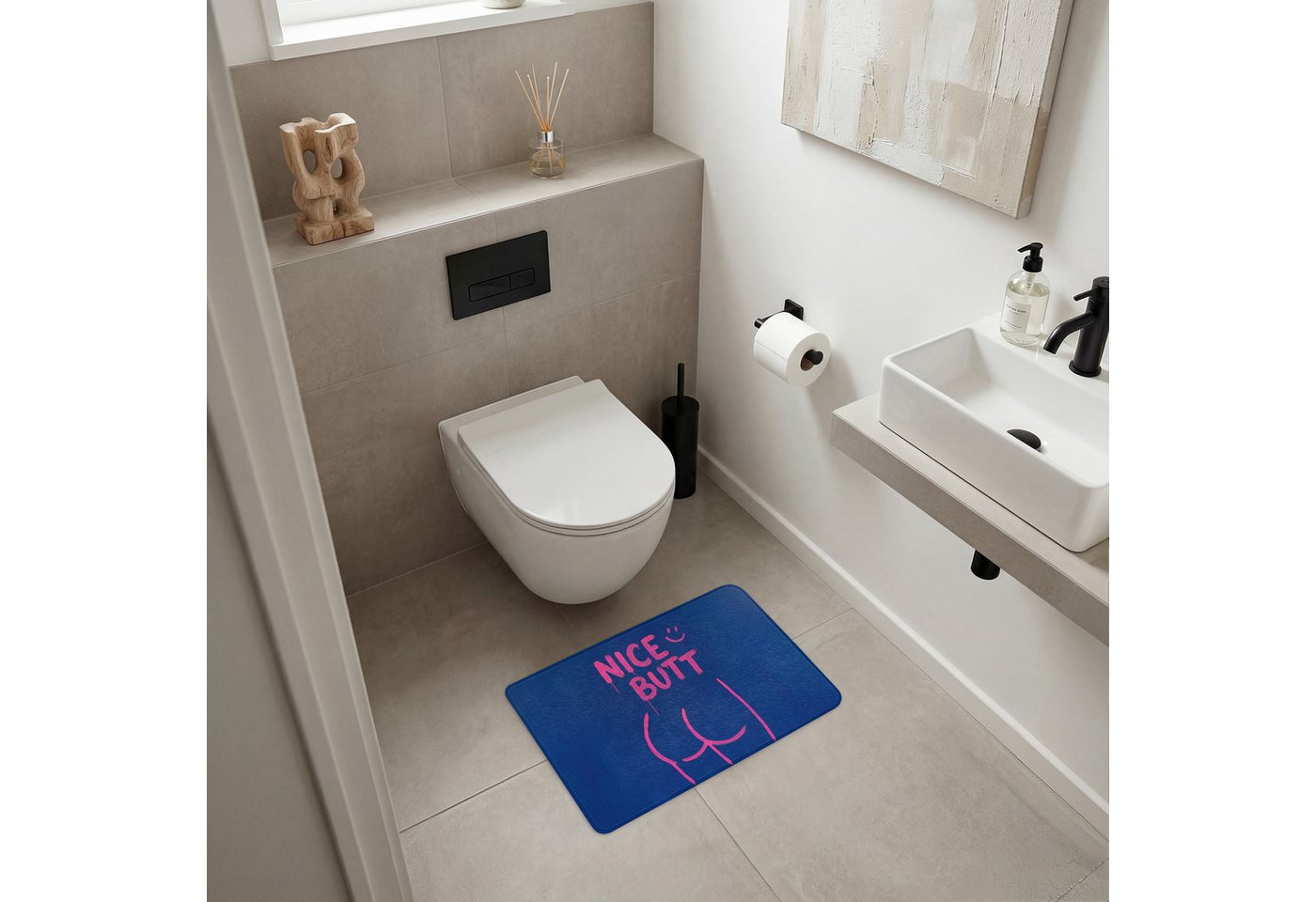 OnlyWow WC-Vorleger Frech - Lustig - Blau, Höhe 10 mm, Polyester, Rechteckig, WC Teppich, Toilettenvorleger, Toilettenteppich, Badematte 40x60 cm – Bild 2 von 5