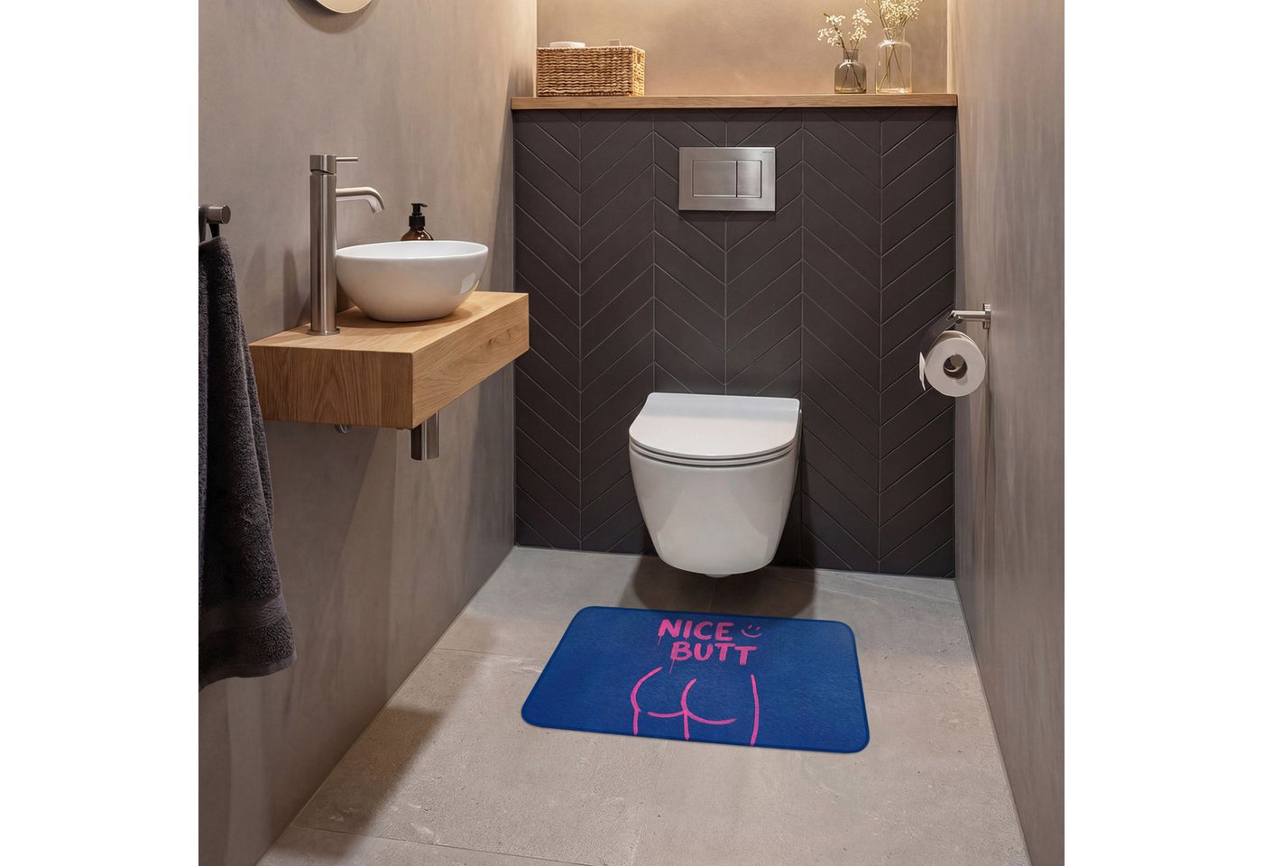 OnlyWow WC-Vorleger Frech - Lustig - Blau, Höhe 10 mm, Polyester, Rechteckig, WC Teppich, Toilettenvorleger, Toilettenteppich, Badematte 40x60 cm – Bild 4 von 5