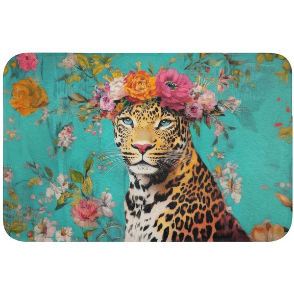 OnlyWow WC-Vorleger Leopard - Blumen - Krone, Höhe 10 mm, Polyester, Rechteckig, WC Teppich, Toilettenvorleger, Toilettenteppich, Badematte 60x40 cm