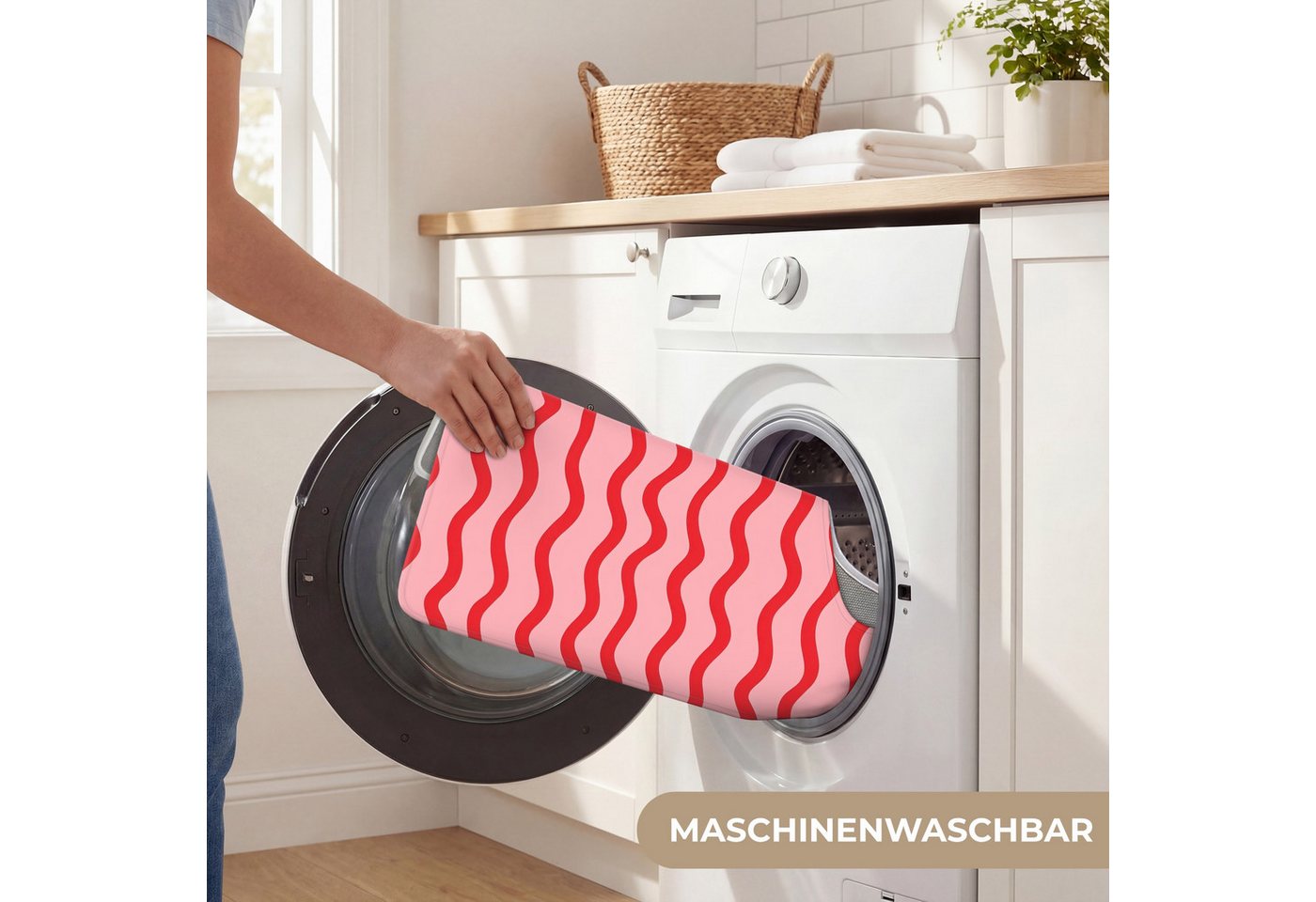 OnlyWow WC-Vorleger Verspielt - Muster - Rot, Höhe 10 mm, Polyester, U-Form, Vorleger mit Ausschnitt, Toilettenvorleger, Toilettenteppich – Bild 5 von 5