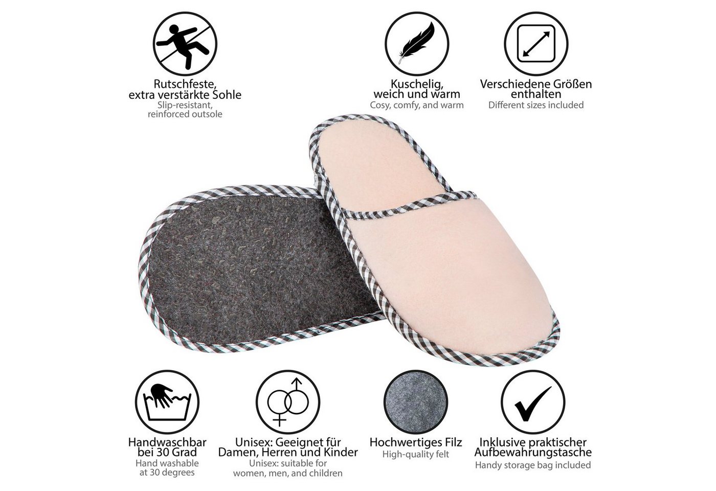 ONVAYA ABS Gästepantoffel, Diamant, 6er Set, Antirutsch, Filz Hausschuh – Bild 4 von 5