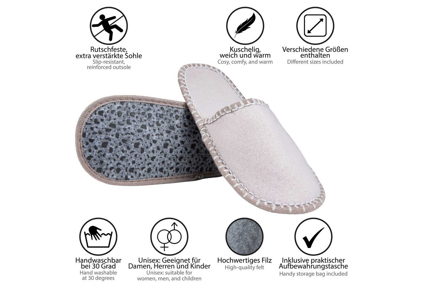 ONVAYA ABS Gästepantoffel, Hausschuhe Eule, 6er Set, Antirutsch, Filz Hausschuh – Bild 4 von 5