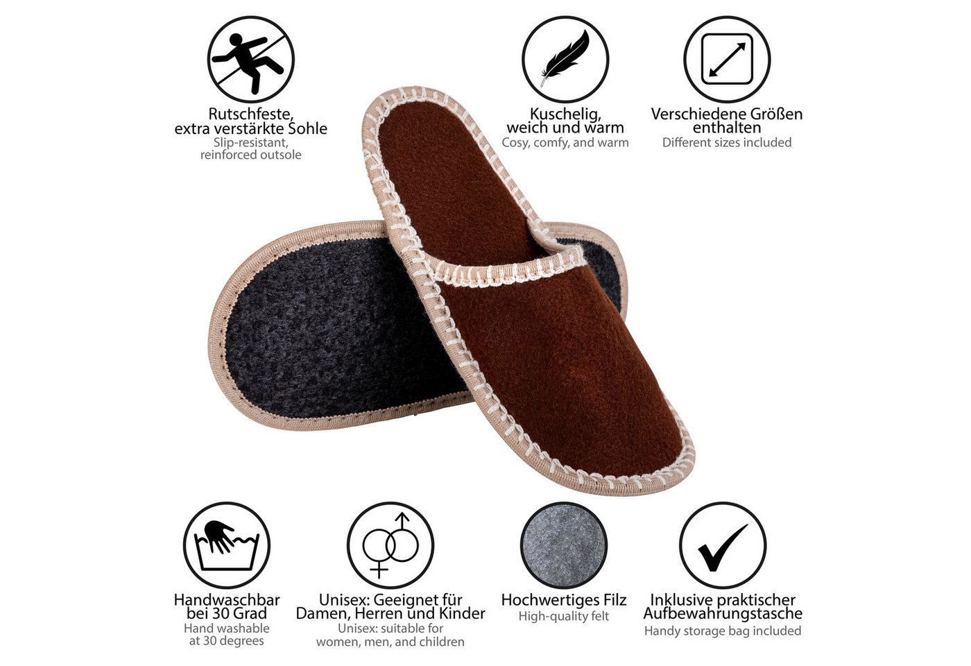 ONVAYA ABS Gästepantoffel, Waschbär, 6er Set, Antirutsch Sohle Pantoffel – Bild 5 von 5