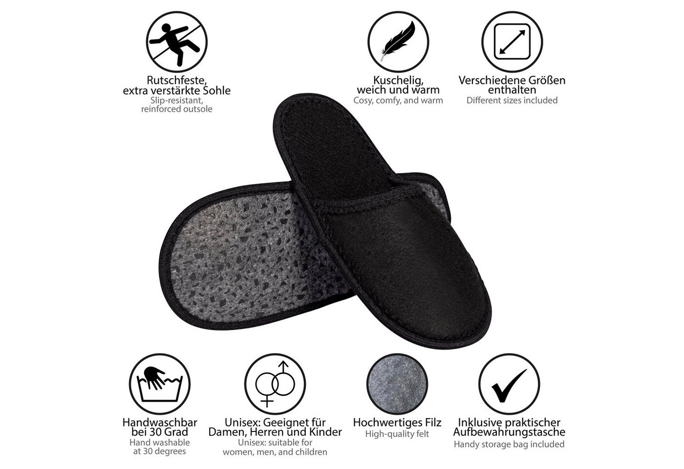 ONVAYA ABS Gästepantoffel, Schwarz, Beige, 6er Set, Antirutsch Sohle Hausschuh – Bild 5 von 5