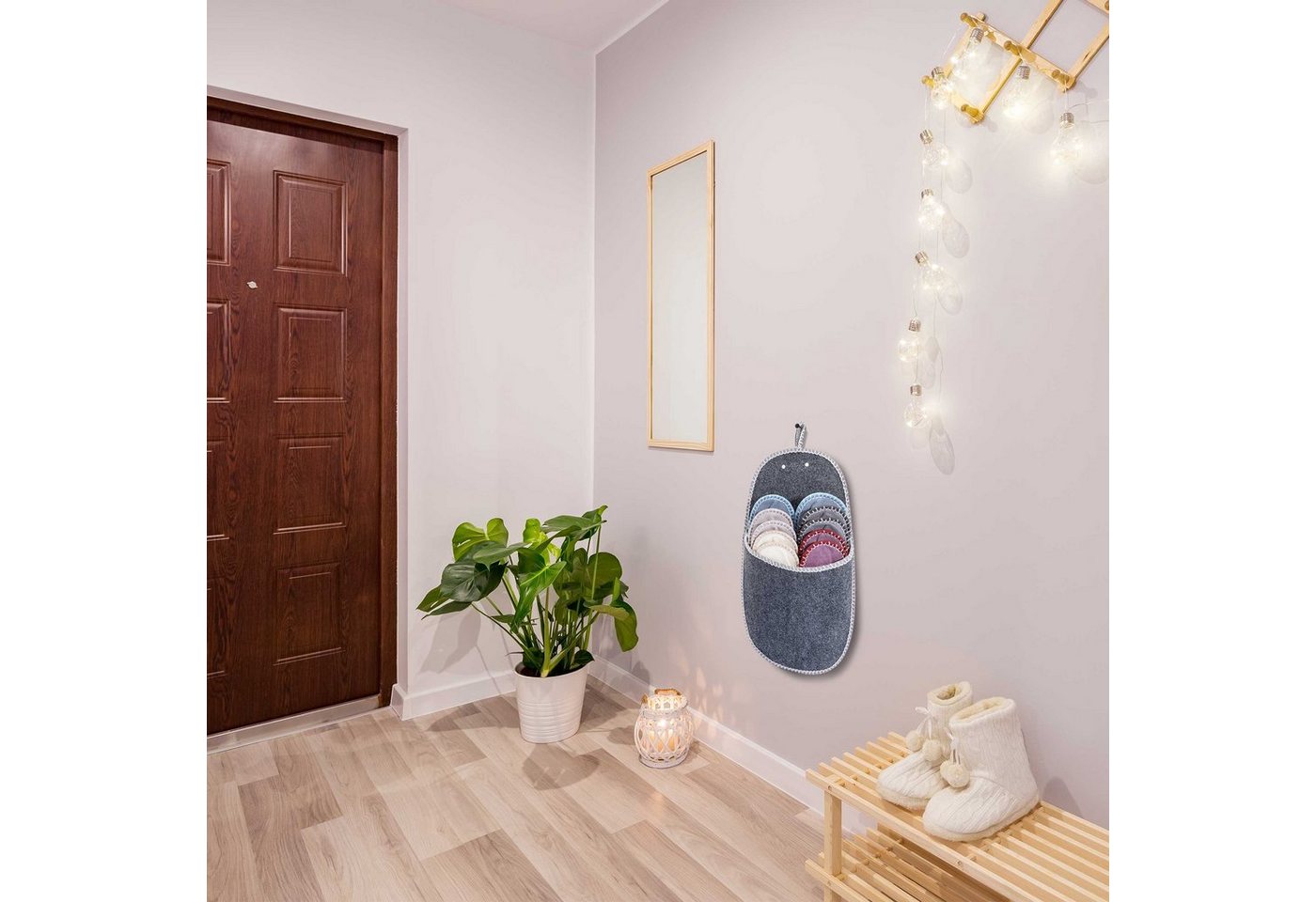 ONVAYA Gästepantoffel 5er Set grau, Filz Pantoffel, Hausschuhe Hausschuh – Bild 4 von 5