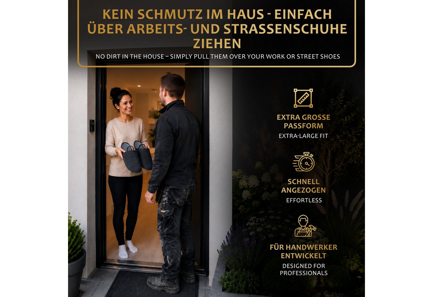 ONVAYA Handwerkerpantoffel mit Gummiband, ABS-Sohle, Museumpantoffel Hausschuh – Bild 2 von 5