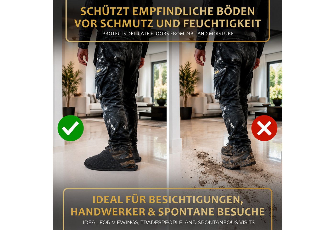 ONVAYA Handwerkerpantoffel mit Gummiband, ABS-Sohle, Museumpantoffel Hausschuh – Bild 3 von 5