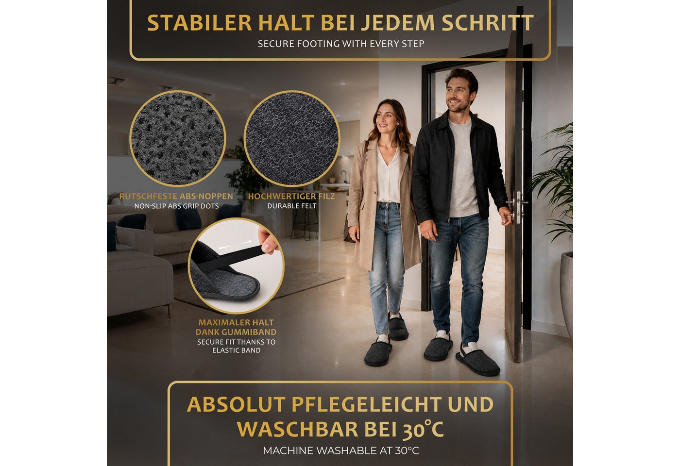 ONVAYA Handwerkerpantoffel mit Gummiband, ABS-Sohle, Museumpantoffel Hausschuh – Bild 4 von 5
