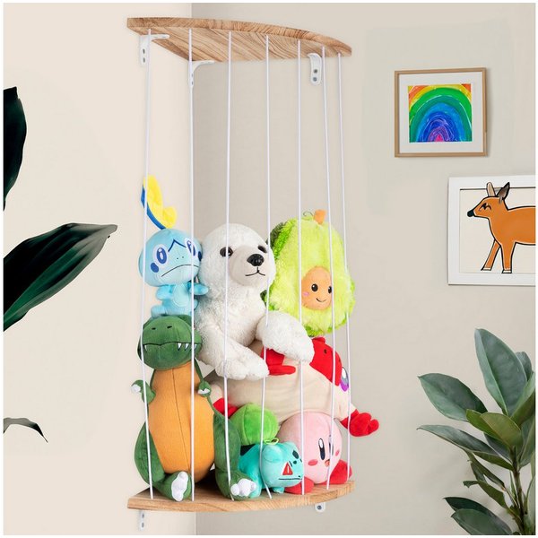 ONVAYA Kinderregal Kuscheltier-Regal ǀ platzsparend ǀ Echtholz mit Gummibändern