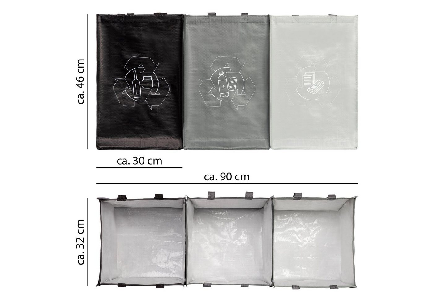 ONVAYA Mülltrennsystem 3fach, Abfalltrennsystem aus Taschen, Papier, Plastik und Glas – Bild 2 von 5