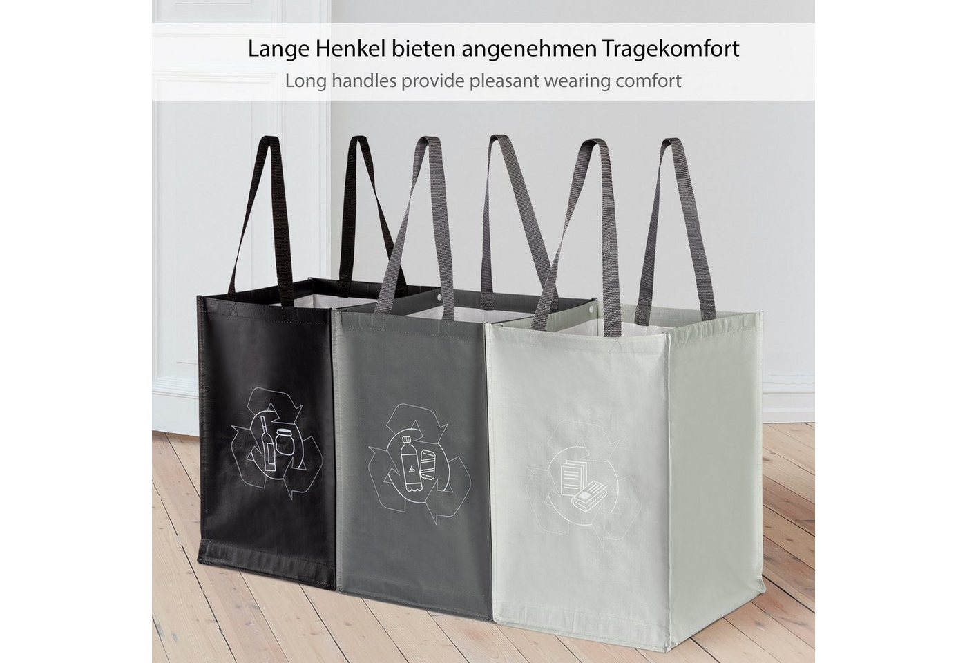 ONVAYA Mülltrennsystem 3fach, Abfalltrennsystem aus Taschen, Papier, Plastik und Glas – Bild 4 von 5
