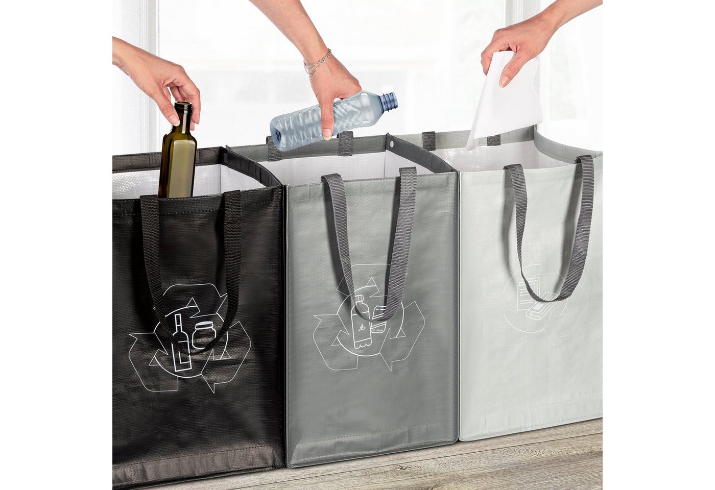 ONVAYA Mülltrennsystem 3fach, Abfalltrennsystem aus Taschen, Papier, Plastik und Glas – Bild 5 von 5