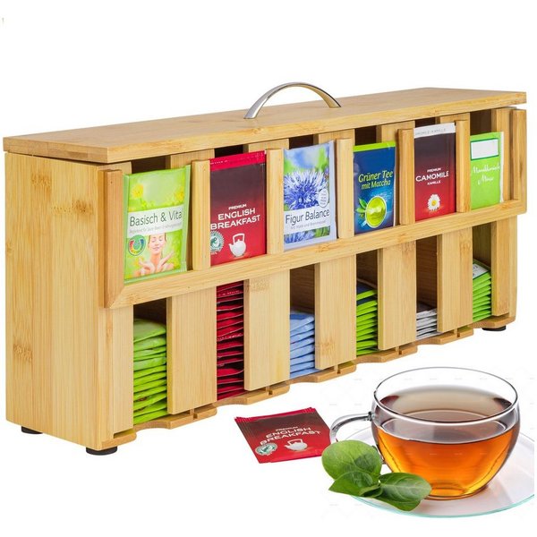 ONVAYA Teebox Teebox aus Holz, Teekiste mit 6 Fächern, Teebeutelbox, Bambus