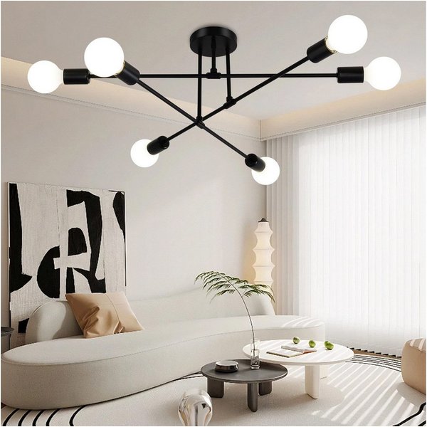 Ophy Kronleuchter Sputnik Kronleuchter, 6‑flammig, Vintage Deckenlampe aus Metall (E27), ohne Leuchtmittel, halbbündige Deckenbeleuchtung, für Esszimmer, Schlaf