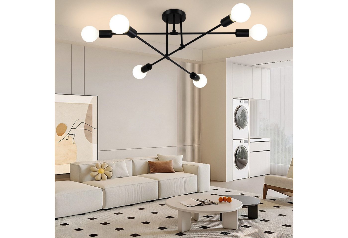 Ophy Kronleuchter Sputnik Kronleuchter, 6‑flammig, Vintage Deckenlampe aus Metall (E27), ohne Leuchtmittel, halbbündige Deckenbeleuchtung, für Esszimmer, Schlaf – Bild 2 von 5
