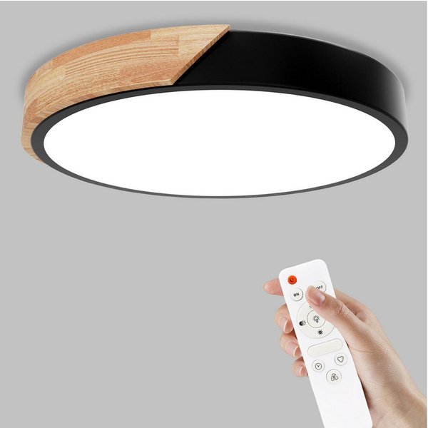Ophy LED Deckenleuchte Moderne LED Deckenleuchte aus Holz, 32 W, fernsteuerbar, dimmbar (3000–6000 K), 30 cm – für Wohnzimmer & Flur