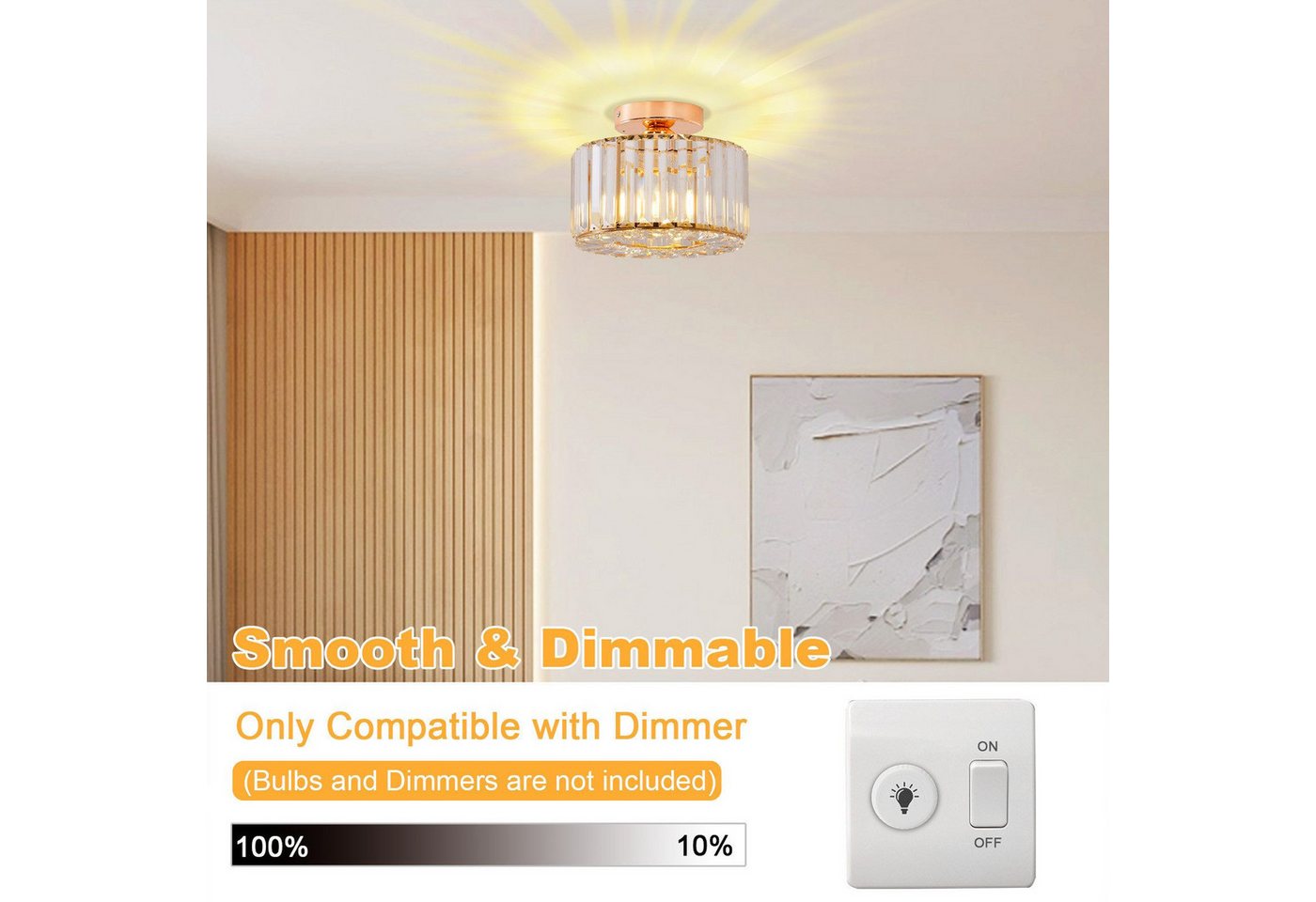 Ophy LED Deckenleuchte Moderner Kristall-Kronleuchter (halbaufgesetzt) mit Glasschirm, E27-Fassung, für Wohnzimmer, Schlafzimmer, Küche, Flur & Bad – Bild 4 von 5