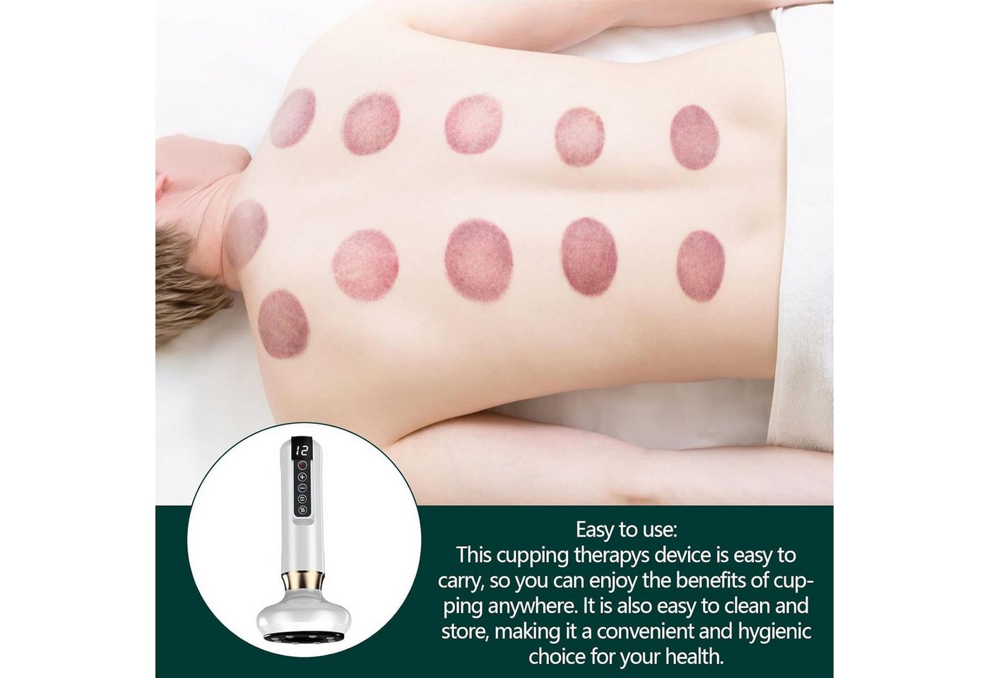 Ophy Massagegerät Intelligentes elektrisches Schröpfmassagegerät – Vakuum-Schröpfset, mit Heizfunktion & Stahlkugeln, 12 Temperaturstufen – für Bauch, Taille &  – Bild 5 von 5