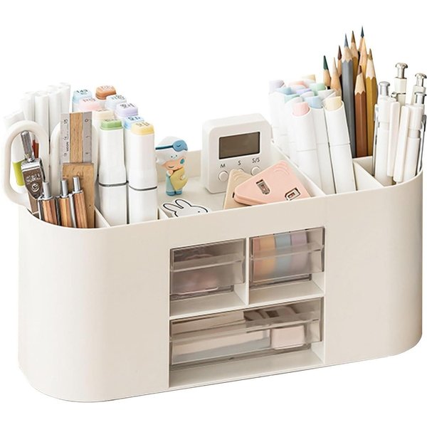 Ophy Organizer Schreibtischorganizer mit 10 Fächern & Doppelschicht (transparente Aufbewahrungsbox), für Stifte, Buntstifte und Schreibwaren (große Kapazität)