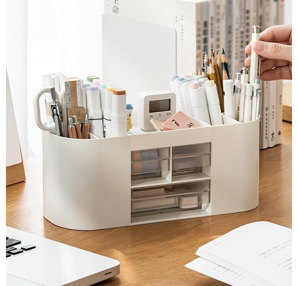 Ophy Organizer Schreibtischorganizer mit 10 Fächern & Doppelschicht (transparente Aufbewahrungsbox), für Stifte, Buntstifte und Schreibwaren (große Kapazität) – Bild 5 von 5