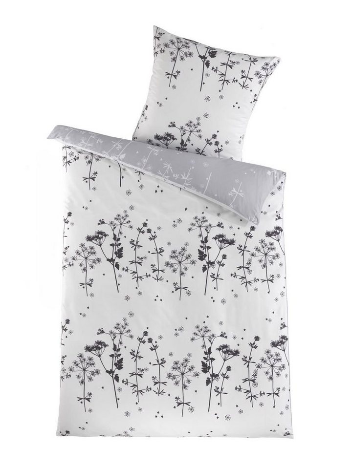 Optidream Bettwäsche Set Mikrofaser 135x200 Polyester Herbes-Wende weiss schwarz, Mikrofaser, 2 teilig, Geschenk Idee Frauen Männer neue Wohnung Hochzeit Frühja – Bild 2 von 2