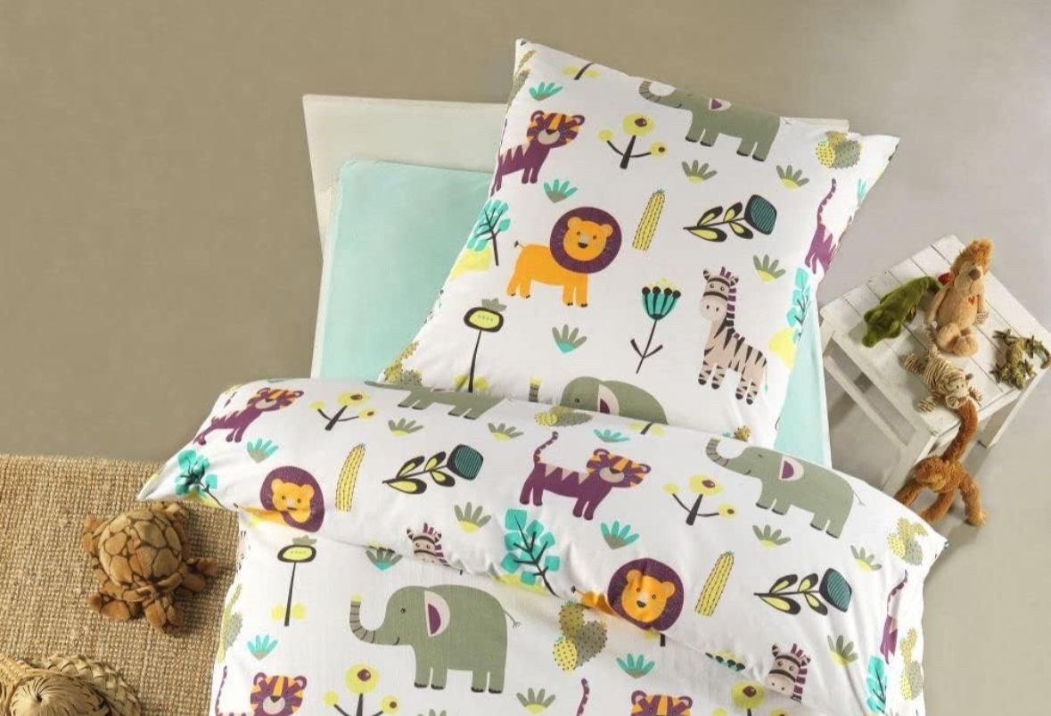 Optidream Kinderbettwäsche Set Mikrofaser 135x200 Polyester Kinder Safari, Mikrofaser, 2 teilig, Reißverschluss Wende Kind Afrika Löwe Elefant Giraffe kuschelig – Bild 3 von 4