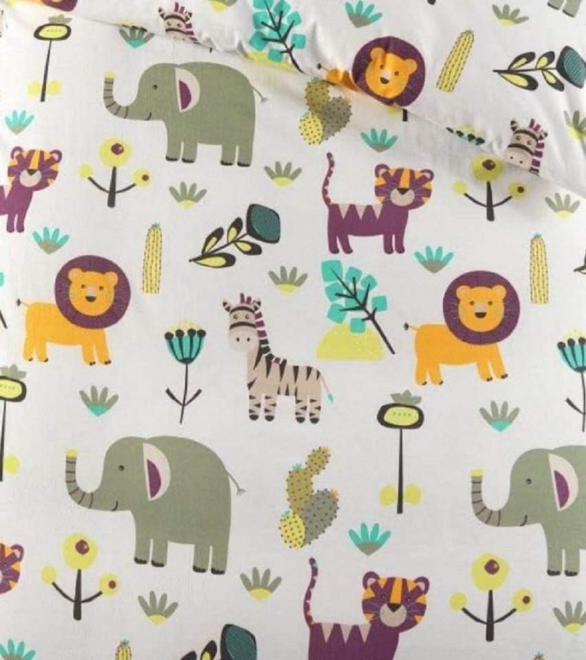 Optidream Kinderbettwäsche Set Mikrofaser 135x200 Polyester Kinder Safari, Mikrofaser, 2 teilig, Reißverschluss Wende Kind Afrika Löwe Elefant Giraffe kuschelig – Bild 4 von 4
