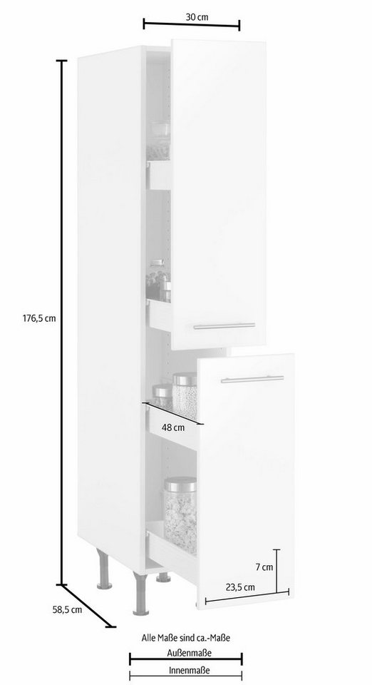 OPTIFIT Apothekerschrank Bern 30 cm breit, 176 cm hoch, höhenverstellbare Stellfüße, Metallgriffe – Bild 3 von 4