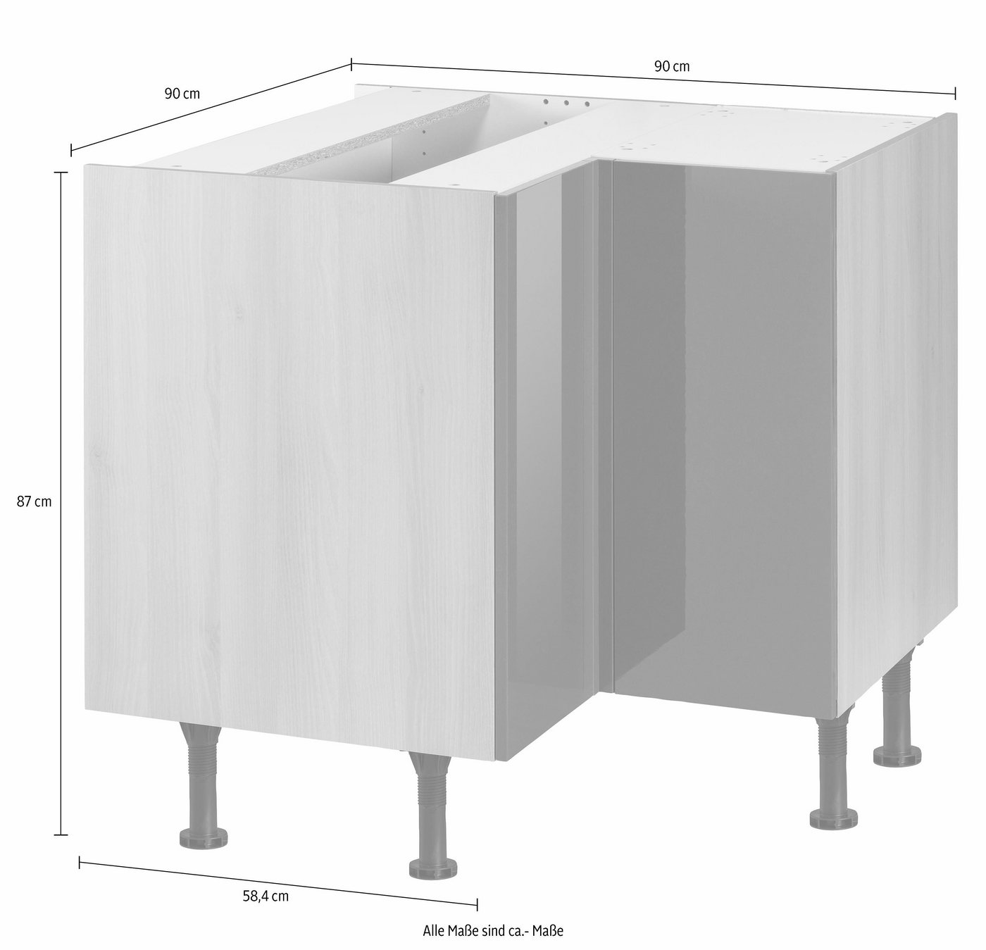 OPTIFIT Eckunterschrank Bern Breite 90x90 cm, mit Tür, höhenverstellbare Füße, mit Metallgriff – Bild 3 von 5