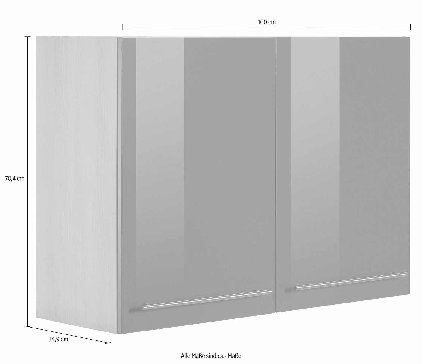 OPTIFIT Hängeschrank Bern Breite 100 cm, 70 cm hoch, 2 Türen, mit Metallgriffen – Bild 3 von 5