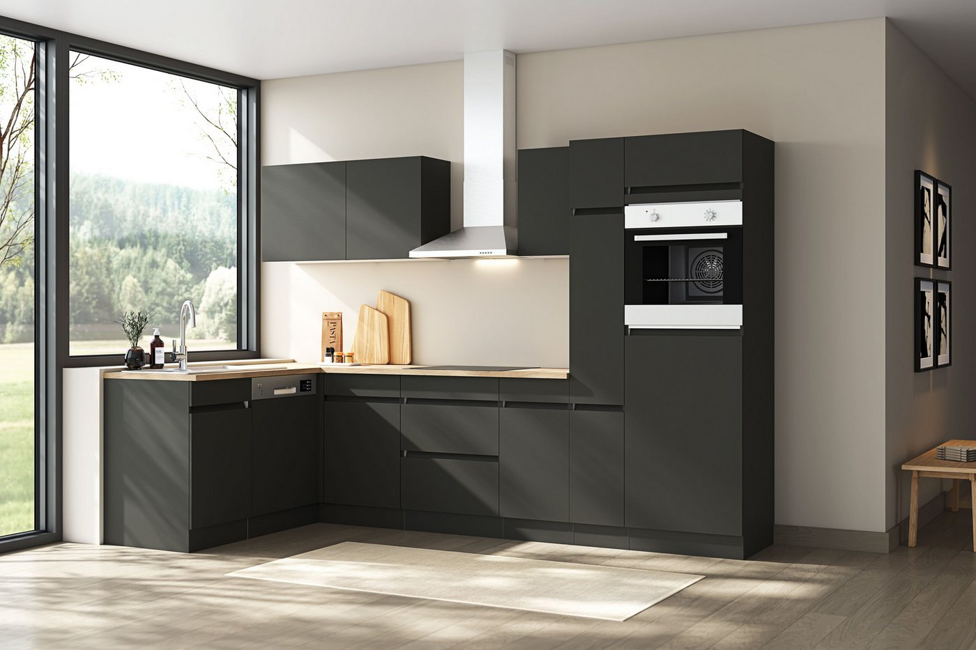 OPTIFIT Küchenzeile Roth, Stellmaße 300x175 cm, wahlweise mit E-Geräten, mit Apothekerschrank – Bild 2 von 5