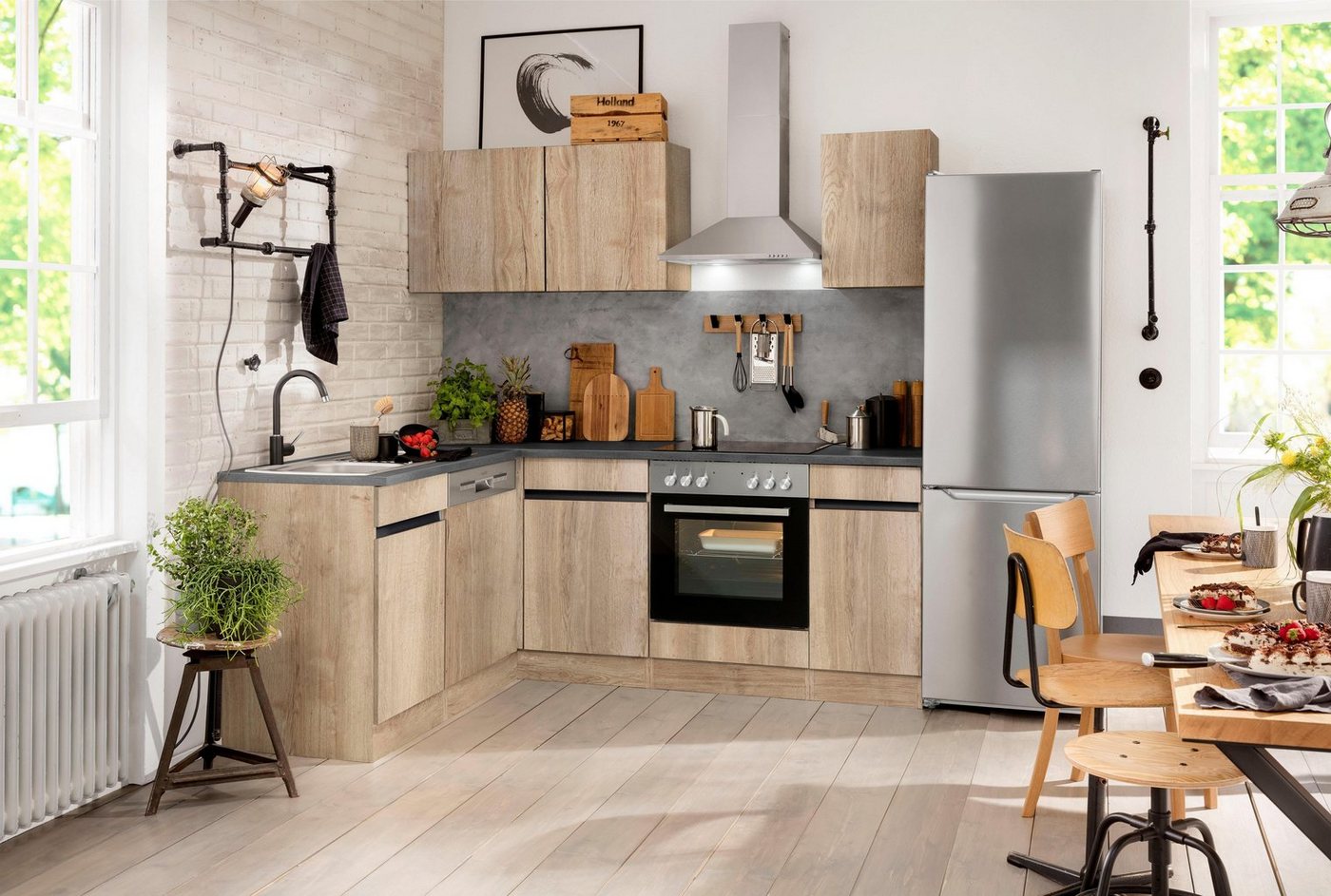 OPTIFIT Küchenzeile Roth, Stellmaße 210x175 cm,wahlweise mit E-Geräten, Push-to-Open-Funktion – Bild 2 von 5